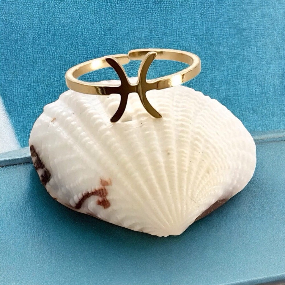 🆕 Pisces Gold Plated Zodiac Ring Gold Plating over Stainless Steel